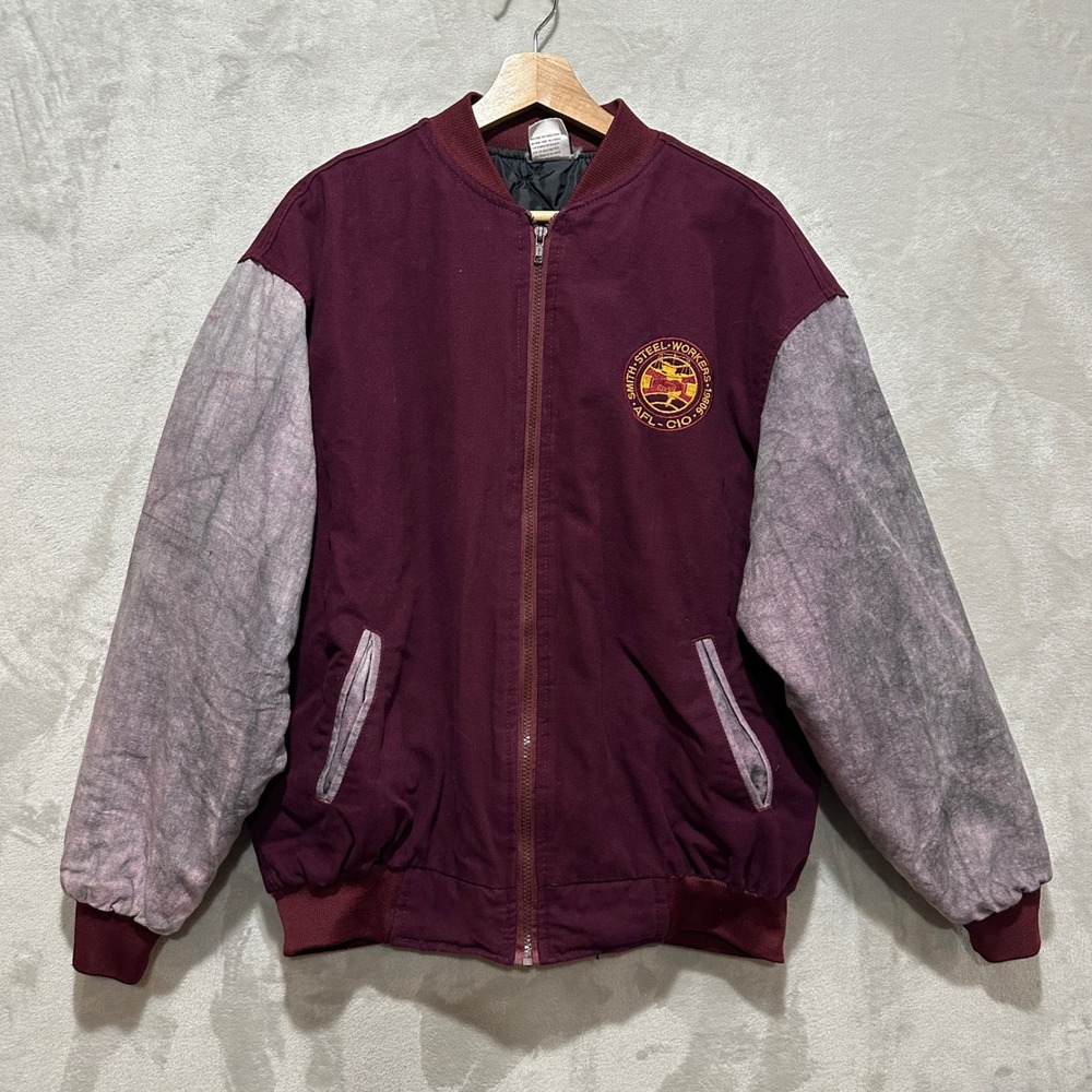 VTG Nemesis Sportswear Steel Workers Union Bomber Jacket Mens L Maroon USA Made